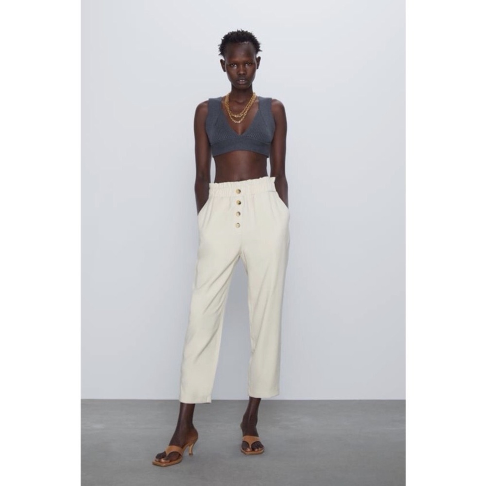 Zara Cream Paperbag Trousers